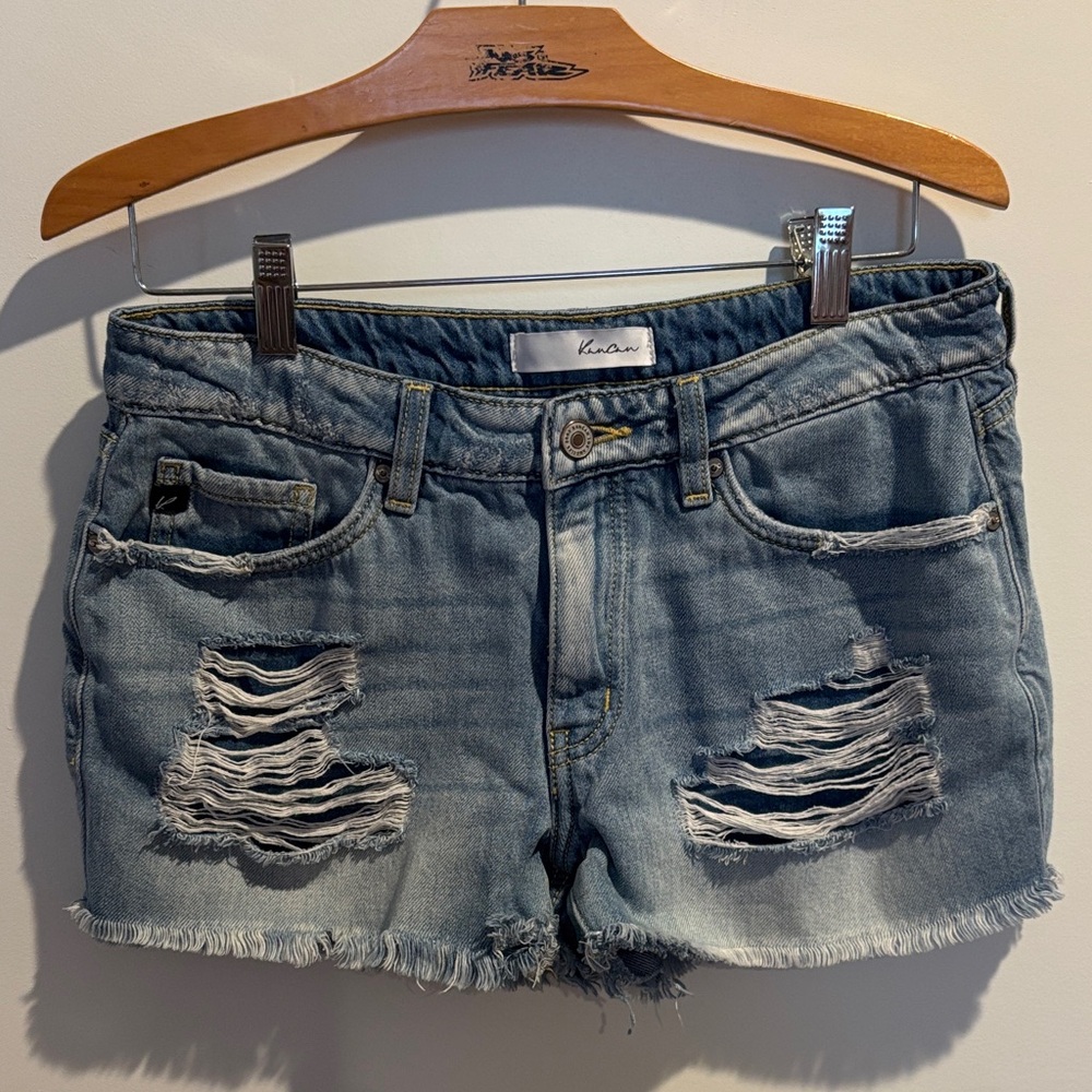 KanCan Women's Ripped Jean Shorts - Light Blue